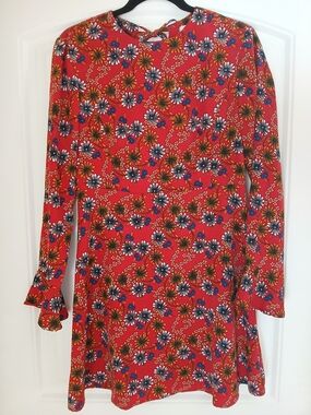 Wayf Red Floral Long-Sleeve Swing Dress